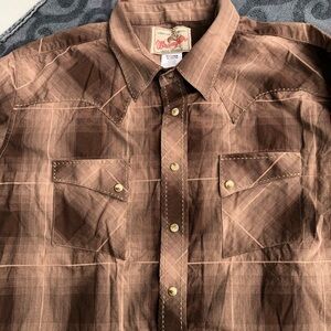Mens Wrangler brown plaid shirt with snaps-XL Rodeo